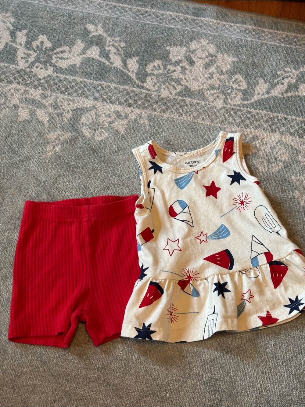 Carter's Red, Navy & White Fireworks Toddler Tank with Red Shorts